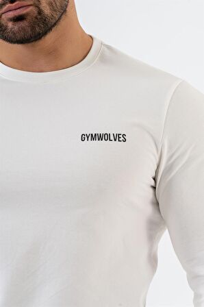 Gymwolves Erkek Spor Body | Beyaz | Uzun Kollu Spor T-Shirt | Basic Serisi |