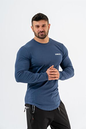 Gymwolves Erkek Spor Body | İndigo | Uzun Kollu Spor T-Shirt | Basic Serisi |