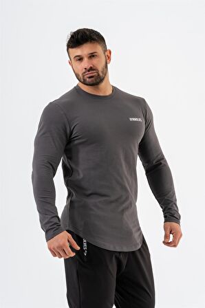 Gymwolves Erkek Spor Body | Füme | Uzun Kollu Spor T-Shirt | Basic Serisi |