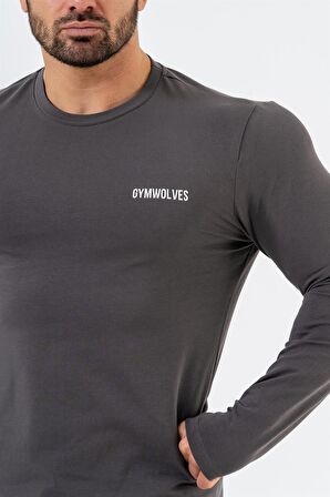 Gymwolves Erkek Spor Body | Füme | Uzun Kollu Spor T-Shirt | Basic Serisi |