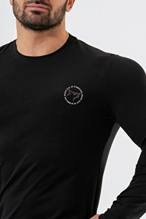 Gymwolves Erkek Spor Body | Erkek Uzun Kollu Spor T-Shirt | Siyah |