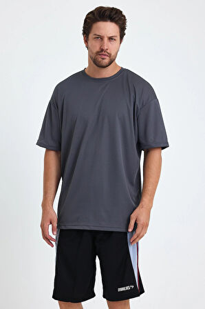 Gymwolves Erkek Over Size Spor T-Shirt | Sırta Kurt  Baskılı | Workout T-Shirt | Tişört | Füme |