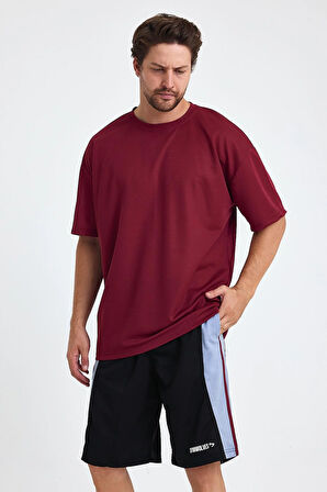 Gymwolves Erkek Over Size Spor T-Shirt | Sırta Kurt  Baskılı | Workout T-Shirt | Tişört | Bordo |