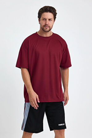 Gymwolves Erkek Over Size Spor T-Shirt | Sırta Kurt  Baskılı | Workout T-Shirt | Tişört | Bordo |