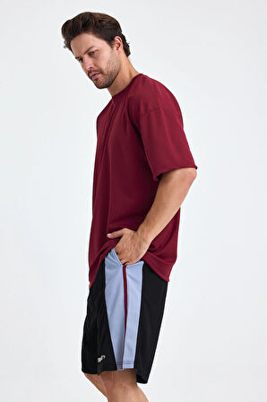 Gymwolves Erkek Over Size Spor T-Shirt | Sırta Kurt  Baskılı | Workout T-Shirt | Tişört | Bordo |