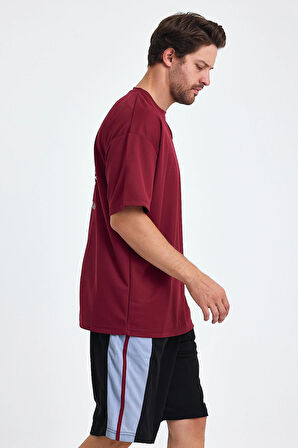 Gymwolves Erkek Over Size Spor T-Shirt | Sırta Kurt  Baskılı | Workout T-Shirt | Tişört | Bordo |