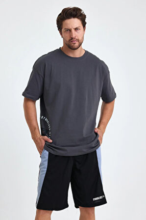Gymwolves Erkek Over Size Spor T-Shirt | Kurt  Baskılı | Workout T-Shirt | Tişört | Füme |