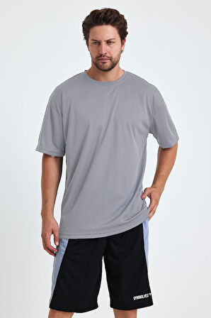 Gymwolves Erkek Over Size Spor T-Shirt | Sırta Kurt  Baskılı | Workout T-Shirt | Tişört | Light Grey |