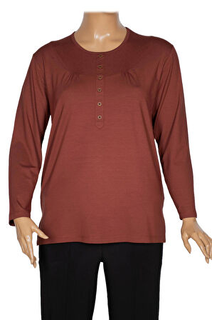 Cimariva Kadın Arsu Büyük Beden Robalı Süs Düğmeli Taba Bluz