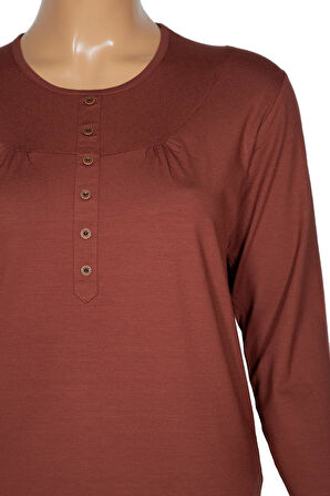 Cimariva Kadın Arsu Büyük Beden Robalı Süs Düğmeli Taba Bluz
