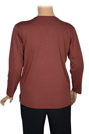 Cimariva Kadın Arsu Büyük Beden Robalı Süs Düğmeli Taba Bluz