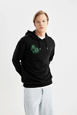 DeFacto Rick and Morty Boxy Fit Kapüşonlu Sırt Baskılı Sweatshirt B5368AX24SPBK81