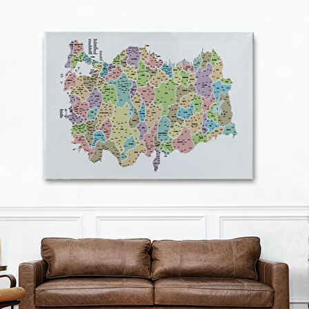 Harita Sepeti Türkiye Haritası Kanvas Tablo İl ve İlçeli Ayrıntılı Eğitici Dekoratif Tablo 3044