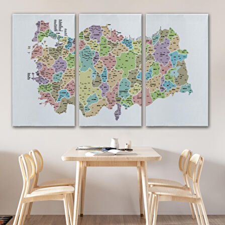 Harita Sepeti Türkiye Haritası Kanvas Tablo İl ve İlçeli Ayrıntılı Eğitici Dekoratif Tablo 3044