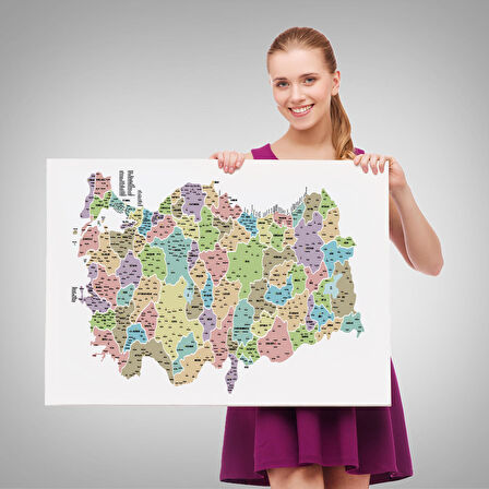 Harita Sepeti Türkiye Haritası Kanvas Tablo İl ve İlçeli Ayrıntılı Eğitici Dekoratif Tablo 3044