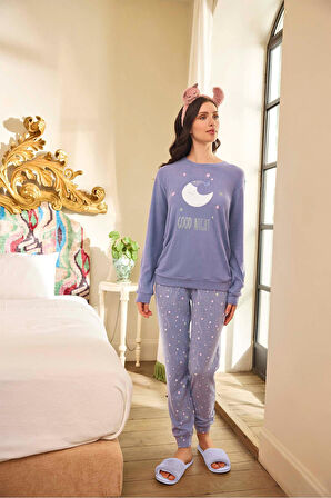 Aydoğan Kadın Asya Termal Good Night Leylak Pijama Takım 0669