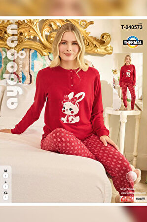 Aydoğan Kadın Asya Termal Bunny Kırmızı Pijama Takım 0573