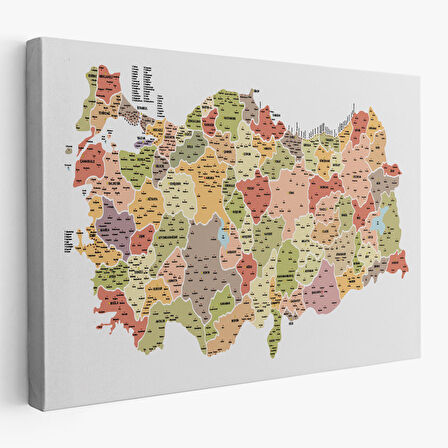 Harita Sepeti Türkiye Haritası Kanvas Tablo İl ve İlçeli Ayrıntılı Eğitici Dekoratif Tablo 3045
