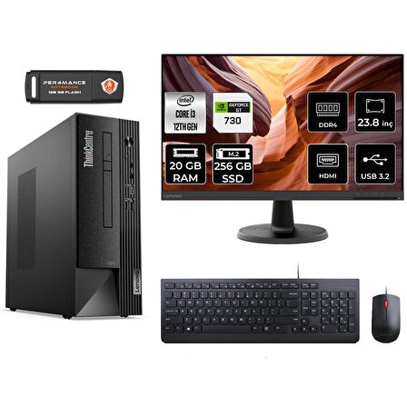 Lenovo ThinkCentre Neo 50S i3 12100 20GB 256GB SSD GT730/4GB FDOS 11SX002VTX MASAÜSTÜ PC & 23.8" MONİTÖR
