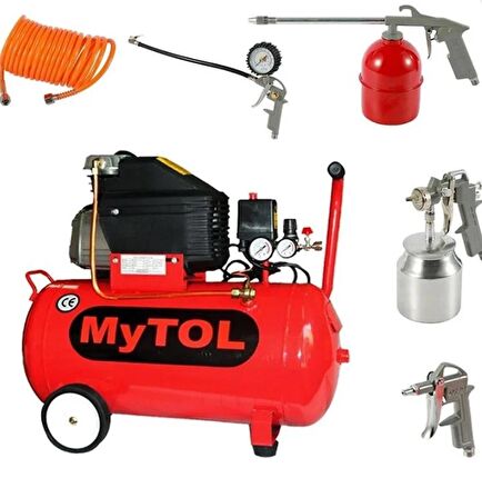 MYTOL 50 Litre Hava Kompresörü 2 Hp 8 Bar ve 5Li Havalı Set