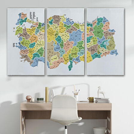 Harita Sepeti Türkiye Haritası Kanvas Tablo İl ve İlçeli Ayrıntılı Eğitici Dekoratif Tablo 3046