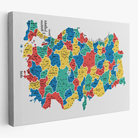 Harita Sepeti Türkiye Haritası Kanvas Tablo İl ve İlçeli Ayrıntılı Eğitici Dekoratif Tablo 3047