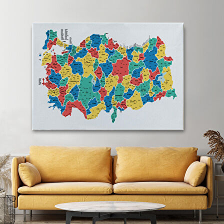 Harita Sepeti Türkiye Haritası Kanvas Tablo İl ve İlçeli Ayrıntılı Eğitici Dekoratif Tablo 3047