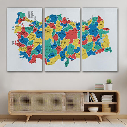 Harita Sepeti Türkiye Haritası Kanvas Tablo İl ve İlçeli Ayrıntılı Eğitici Dekoratif Tablo 3047