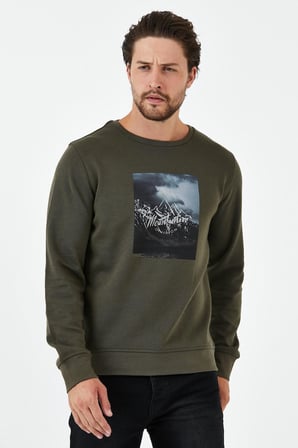 Erkek Kışlık Baskılı Bisiklet Yaka Lacivert Sweatshirt