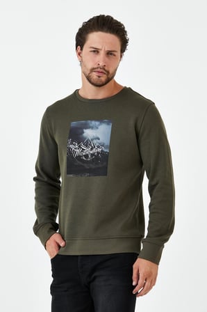 Erkek Kışlık Baskılı Bisiklet Yaka Lacivert Sweatshirt