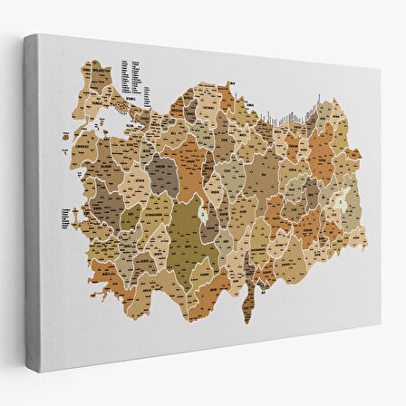Harita Sepeti Türkiye Haritası Kanvas Tablo İl ve İlçeli Ayrıntılı Eğitici Dekoratif Tablo 3048