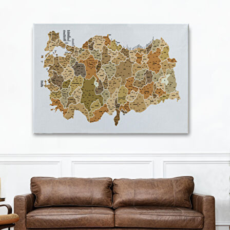 Harita Sepeti Türkiye Haritası Kanvas Tablo İl ve İlçeli Ayrıntılı Eğitici Dekoratif Tablo 3048