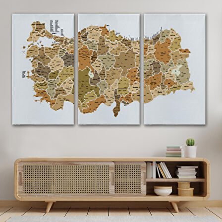 Harita Sepeti Türkiye Haritası Kanvas Tablo İl ve İlçeli Ayrıntılı Eğitici Dekoratif Tablo 3048