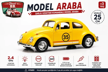 Classic Br Sarı Şarjlı Uzaktan Kumandalı Model Araba 25 cm