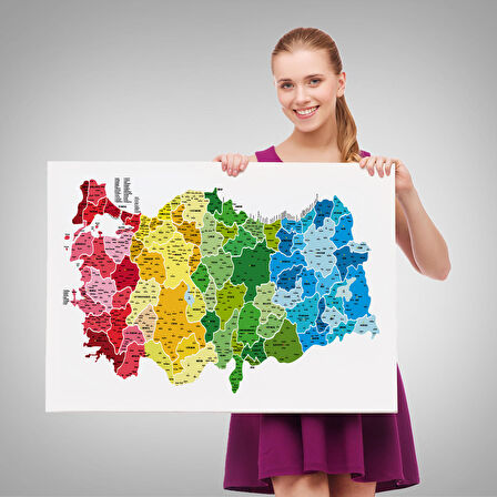 Harita Sepeti Türkiye Haritası Kanvas Tablo İl ve İlçeli Ayrıntılı Eğitici Dekoratif Tablo 3049