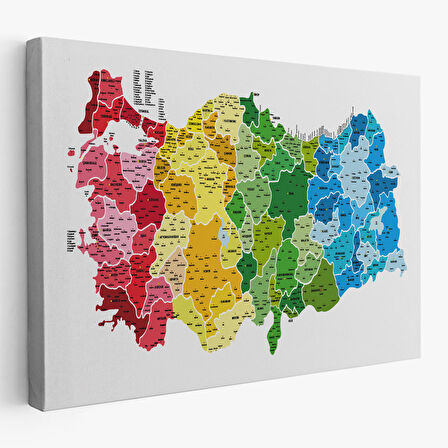 Harita Sepeti Türkiye Haritası Kanvas Tablo İl ve İlçeli Ayrıntılı Eğitici Dekoratif Tablo 3049