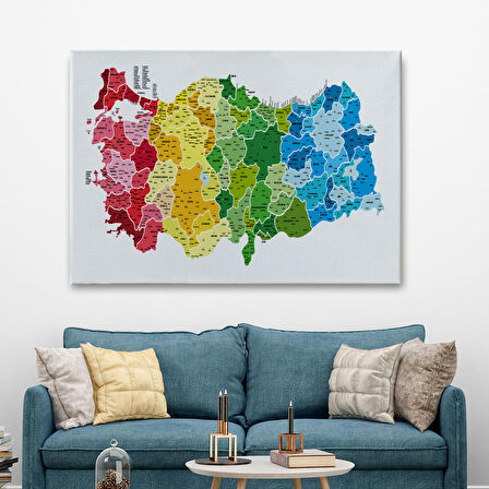 Harita Sepeti Türkiye Haritası Kanvas Tablo İl ve İlçeli Ayrıntılı Eğitici Dekoratif Tablo 3049