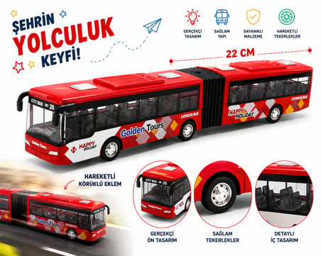 22 cm Körüklü Şehir Otobüsü Oyuncak Kırmızı