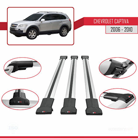 Chevrolet Captiva 2006-2010 Arası ile Uyumlu FLY Model Ara Atkı Tavan Barı Gri 3 Adet