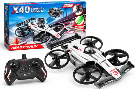 🚗✈️ Karada ve Havada Kullanılabilen X40 Kumandalı Araç Beyaz