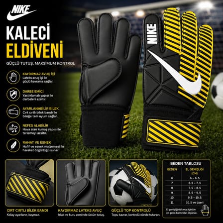 Kaleci Eldiveni – Kaydırmaz Lateks Avuç Içi Futbol Kaleci Eldiveni Neon Sarı/siyah 6 numara