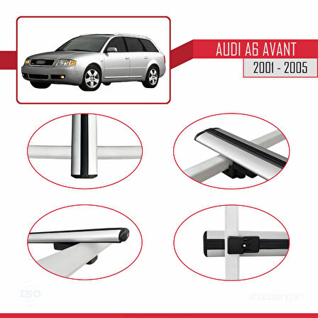 Audi A6 Avant 2001-2005 Arası ile Uyumlu BASIC Model Ara Atkı Tavan Barı Gri 2 Adet
