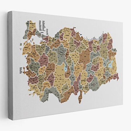Harita Sepeti Türkiye Haritası Kanvas Tablo İl ve İlçeli Ayrıntılı Eğitici Dekoratif Tablo 3050