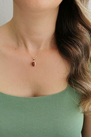 Akik Taşlı Nostalji Altın Kolye