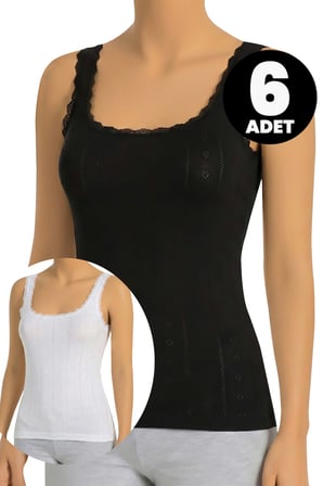 Öts 6'lı Kadın Atlet Ribana Jakarlı (%100 Pamuk)