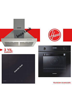 Hoover Siyah & İnox Elektrikli 3'Lü Ankastre Set (Hch6Mxtk-Hh64Ccb-3051B)