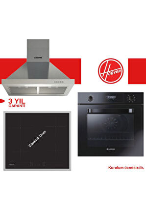 Hoover Elektrikli Siyah & İnox Piramit Ankastre Set (Hch6Mxtk-Hh64Fc-3051B)