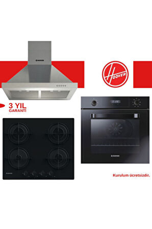 Hoover Siyah & İnox Piramit Ankastre Set (hch6mxtk-hvw6mbb-3051b)