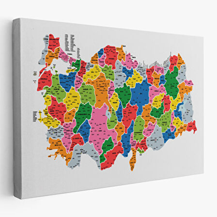 Harita Sepeti Türkiye Haritası Kanvas Tablo İl ve İlçeli Ayrıntılı Eğitici Dekoratif Tablo 3051
