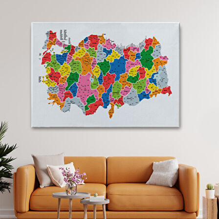 Harita Sepeti Türkiye Haritası Kanvas Tablo İl ve İlçeli Ayrıntılı Eğitici Dekoratif Tablo 3051